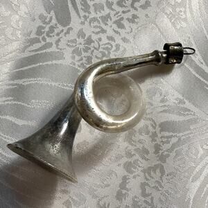 Germany Antique Silver Glass Feather Tree Horn Vintage Christmas Ornament 1930's